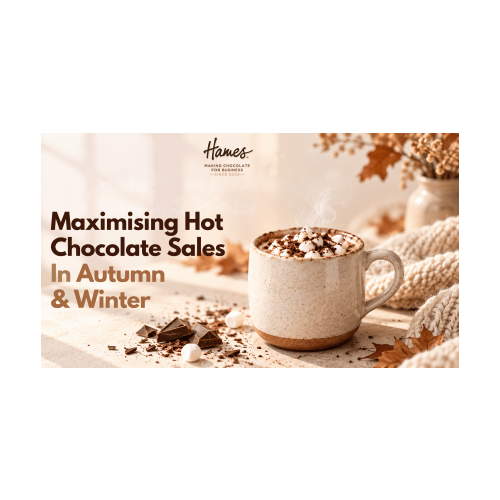 Mug of hot chocolate with marshmallows for an autumn and winter hot chocolate sales guide