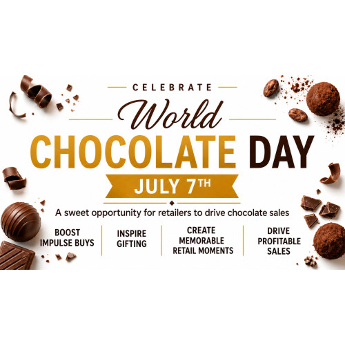World Chocolate Day July 7th promotional graphic for retailers about driving chocolate sales through awareness dates