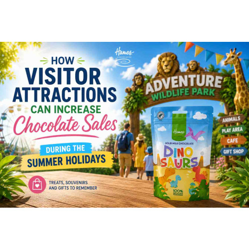 Chocolate souvenirs displayed at a visitor attraction during the summer holidays