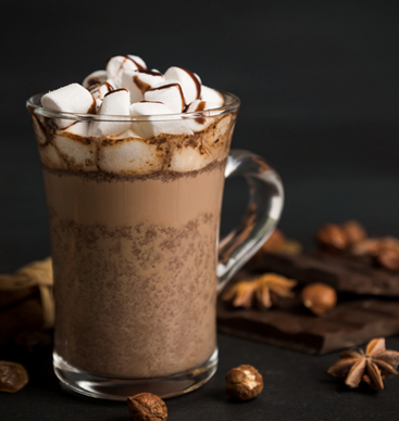 Spicy Hot Chocolate in a mug with fluffy marshmallows.