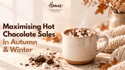 Mug of hot chocolate with marshmallows for an autumn and winter hot chocolate sales guide
