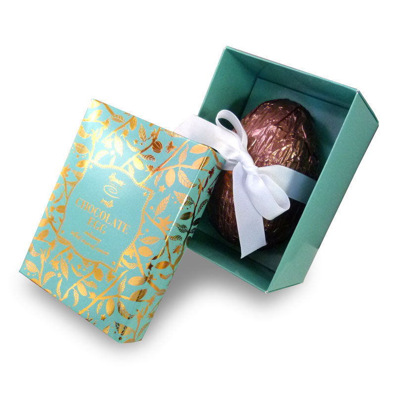 Hames Salted Caramel Easter egg in a beautiful aqua foil printed box