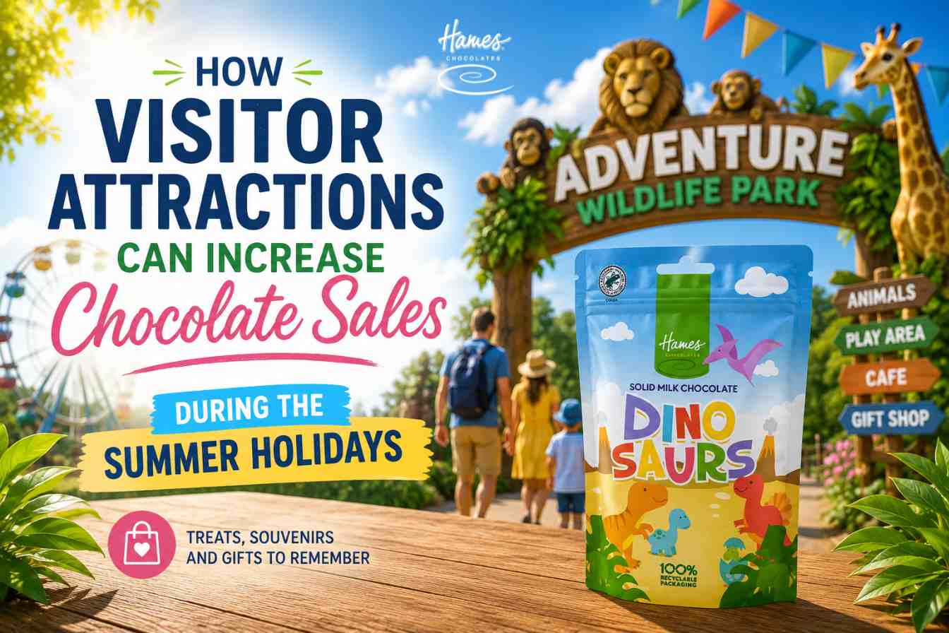 Chocolate souvenirs displayed at a visitor attraction during the summer holidays
