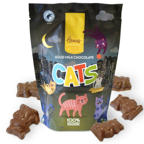Hames - Solid Milk Chocolate Shaped Cats RA MB Cocoa & 100% Recyclable Pouch 100g