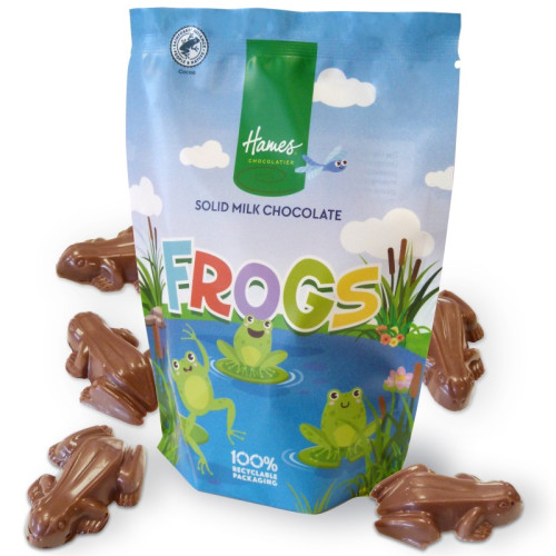 Hames - Solid Milk Chocolate Shaped Frogs RA MB Cocoa & 100% Recyclable Pouch 100g