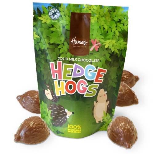 Hames - Solid Milk Chocolate Shaped Hedgehogs RA MB Cocoa & 100% Recyclable Pouch 100g
