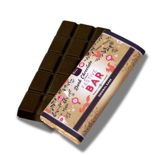 Festive Christmas - Dark Chocolate 50g Bar Wrapped in Gold Foil and Finished with a Festive Wrapper