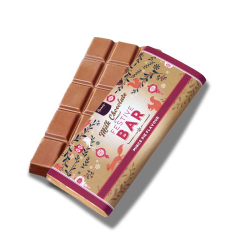 Festive Christmas - Milk Chocolate Mince Pie Flavoured 50g Bar Wrapped in Gold Foil and Finished with a Festive Wrapper
