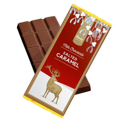 Festive Stag - Salted Caramel Flavour Milk Chocolate 50g Bar Wrapped in Gold Foil and Finished with a Festive Wrapper