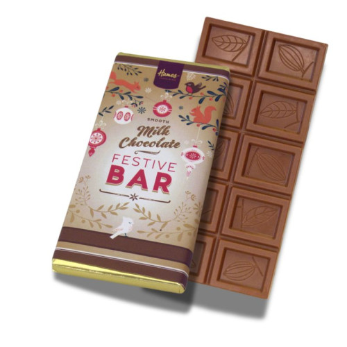 Festive Christmas - Milk Chocolate 60g Bar Wrapped in Gold Foil and Finished with a Festive Wrapper