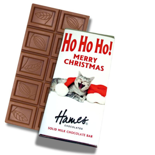 Christmas Novelties - Milk Chocolate Chocolate 60g Bar Wrapped in Silver Foil Finished with a Ho Ho Ho