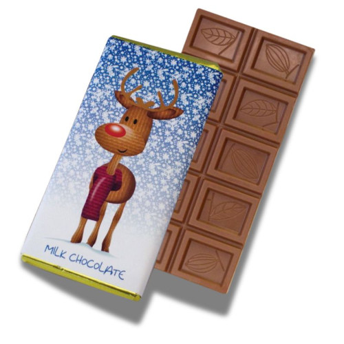 A Very Woolly Christmas - Reindeer Themed Knitted Milk Chocolate Bars 60g Wrapped in Gold Foil