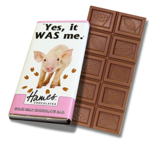 Animals with Attitude - 60g Milk Chocolate Bar Wrapped in Silver Foil Finished with a Themed Chuckle Pig Wrapper
