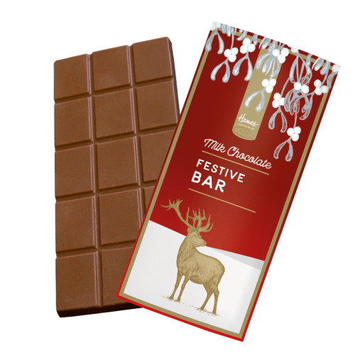 Festive Stag - 80g Milk Chocolate Bar Presented In A Card Sleeve With a Contemporary Festive Design