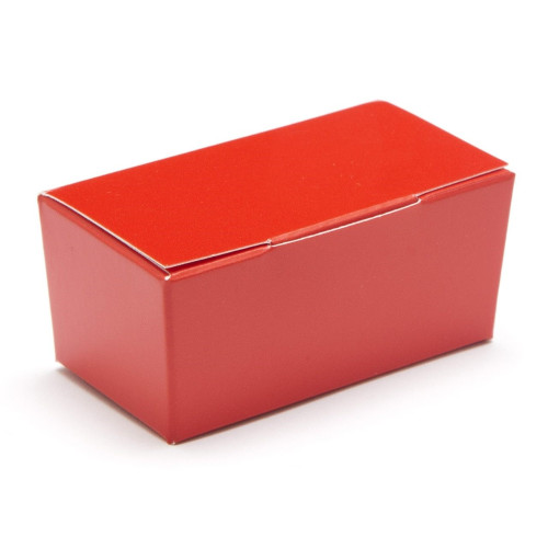 Ready-Assembled 2 Choc Ballotin Flat Top Box Only 66mm x 33mm x 31mm in Red