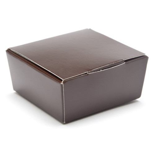 Ready-Assembled 4 Choc Ballotin Flat Top Box Only 66mm x 66mm x 31mm in Chocolate Brown