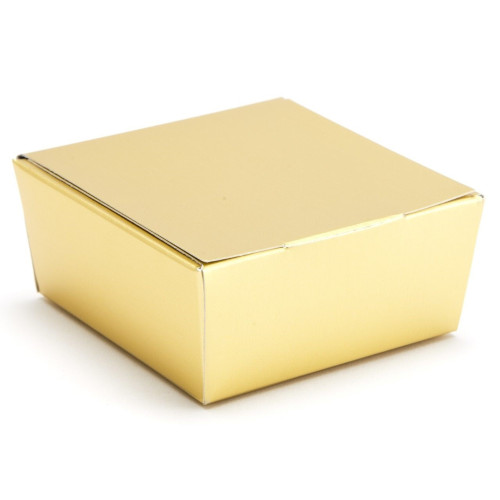 Ready-Assembled 4 Choc Ballotin Flat Top Box Only 66mm x 66mm x 31mm in Gold