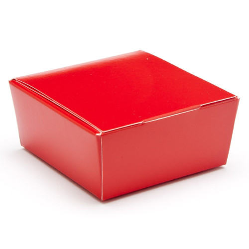 Ready-Assembled 4 Choc Ballotin Flat Top Box Only 66mm x 66mm x 31mm in Red