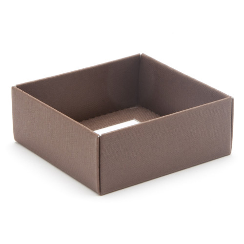 ElegantÂ Texture-Embossed Matt Finish 4 Choc Square Wibalin Gift Box BaseÂ Only 82mm x 78mm x 32mm in Brown