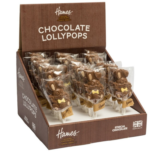 Hames - Milk Chocolate Floppy Eared Easter Bunny Lollipop with Yellow Bow Tie