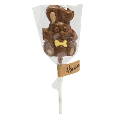 Hames - Milk Chocolate Floppy Eared Easter Bunny Lollipop with Yellow Bow Tie