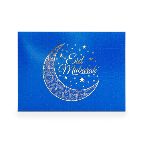 Blue Chocolate Box Lid with Gold Eid Mubarak Design