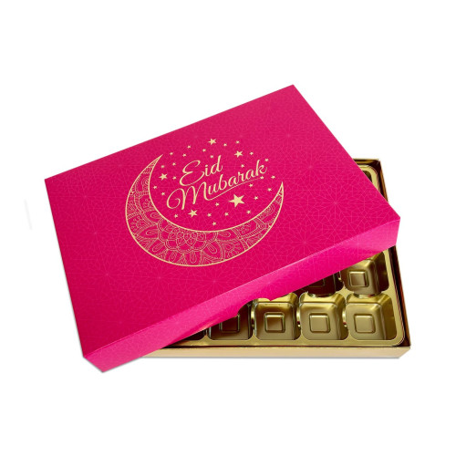 Pink Chocolate Box Lid with Gold Eid Mubarak Design