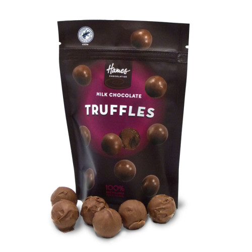 Hames Everyday Chocolate Munch Pouch - Milk Chocolate Truffles Rainforest Alliance MB Cocoa & 100 % Recyclable Pouch 100g