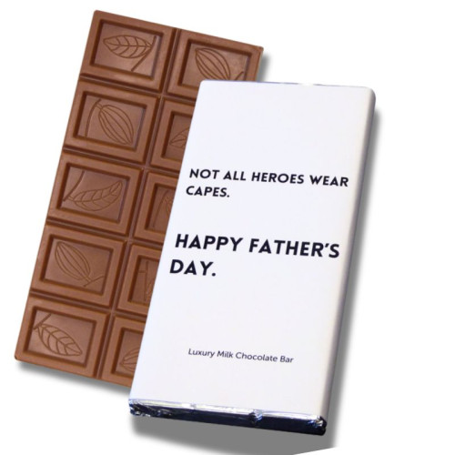 60g Milk Chocolate Bar Wrapped in Silver Foil and Finished with Not All Heroes Wear Capes Wrapper
