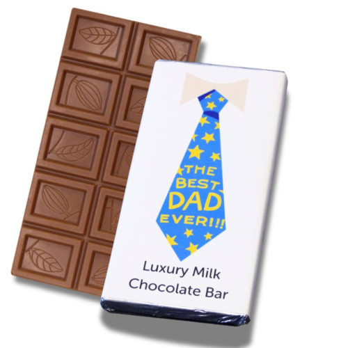 60g Milk Chocolate Bar Wrapped in Silver Foil and Finished with "The Best Dad Ever" Wrapper