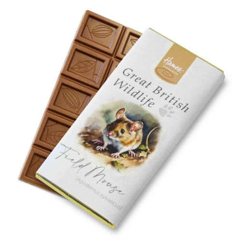 Great British Wildlife RA MB Milk Chocolate 60g Bar Wrapped in Gold Foil with a Field Mouse Watercolour Design