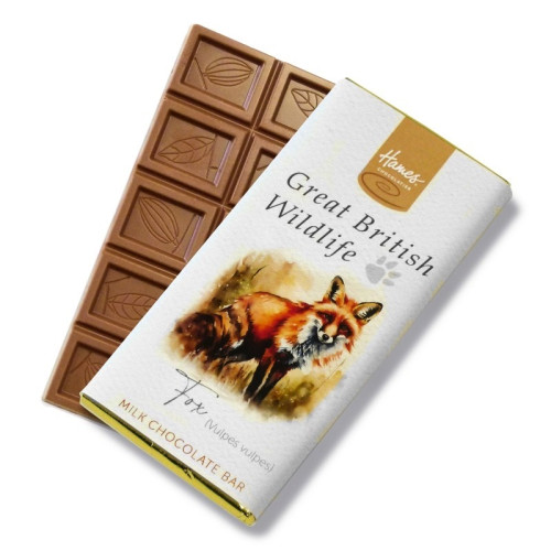 Great British Wildlife RA MB Milk Chocolate 60g Bar Wrapped in Gold Foil with a Fox Watercolour Design
