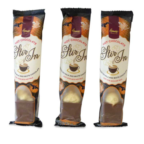 Halloween Milk Chocolate Hot Chocolate Stirrer with a White Spooky Chocolate Shape