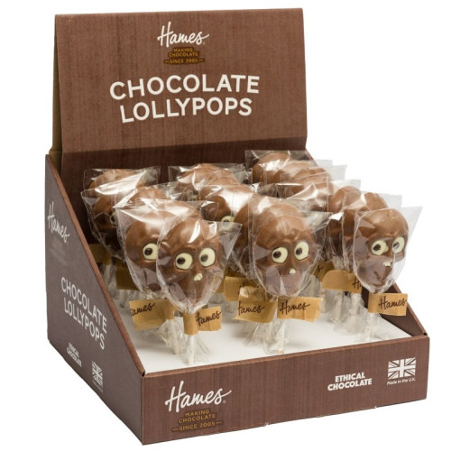 Hames - Milk Chocolate Halloween Skull Face Lollipop with White and Dark Chocolate Decoration