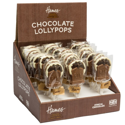 Hames - Milk Chocolate Halloween Tombstone Lollipop with White and Dark Chocolate Decoration