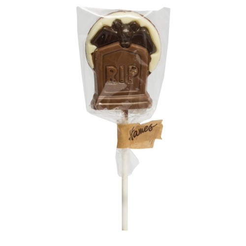 Hames - Milk Chocolate Halloween Tombstone Lollipop with White and Dark Chocolate Decoration