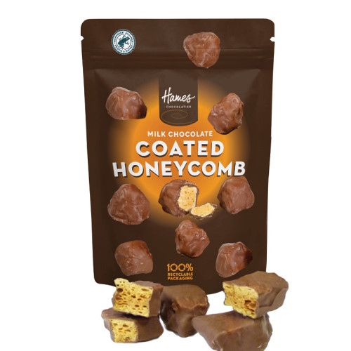 Hames Everyday Chocolate Munch Pouch - Milk Chocolate Coated Honeycomb Rainforest Alliance MB Cocoa & 100 % Recyclable Pouch 80g