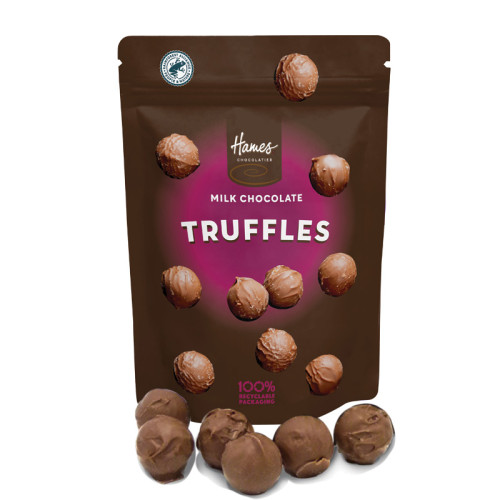 Hames Everyday Chocolate Munch Pouch - Milk Chocolate Truffles Rainforest Alliance MB Cocoa & 100 % Recyclable Pouch 100g