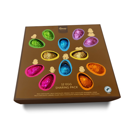 Hames &acirc; 12 Assorted Chocolate Eggs Sharing Box Rainforest Alliance MB Cocoa