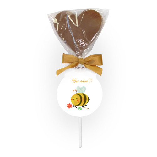 Hames - Milk Chocolate Heart Lollipop Finished with a Gold Twist Tie Bow and a "Bee Mine" Swing Tag 40g