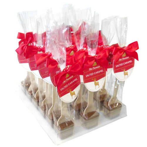Festive Stag - Milk Chocolate With Salted Caramel Flavouring Hot Chocolate Stirrer 35g With a Red Twist Tie Bow & Contemporary Festive Swing Tag