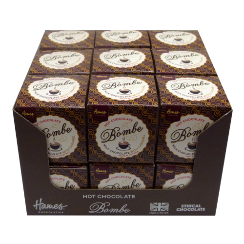 Hames Hot Chocolate Bombe - Milk Chocolate with a Shot of Caramel Flavouring RA MB Cocoa New Pack Size Outer of 18