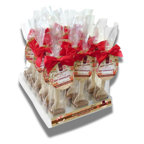 Festive Christmas - Milk Chocolate Hot Chocolate Stirrer With a Red Twist Tie Bow & Festive Christmas Swing Tag