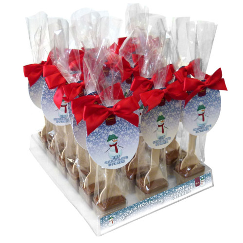A Very Woolly Christmas - Milk Hot Chocolate Stirrer 35g With a Red Twist Tie Bow & Festive Snowman Swing Tag
