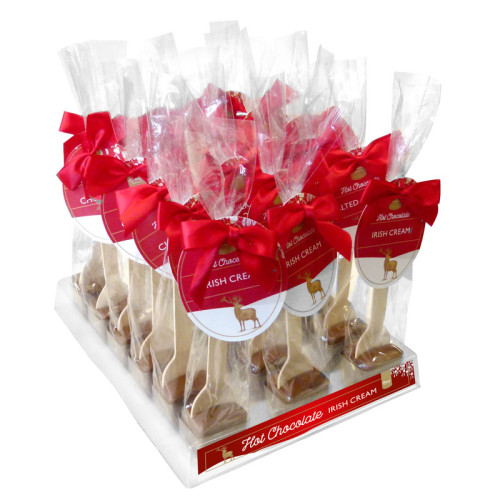 Festive Stag - Milk Chocolate With Irish Cream Flavouring Hot Chocolate Stirrer 35g With a Red Twist Tie Bow & Contemporary Festive Swing Tag