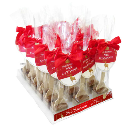 Festive Stag - Milk Hot Chocolate Stirrer 35g With a Red Twist Tie Bow & Contemporary Festive Swing Tag