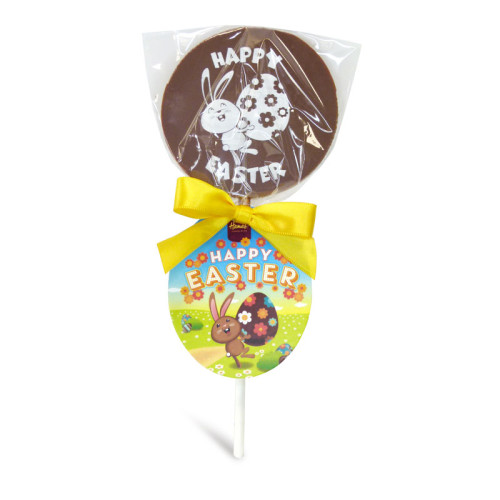 Hames - Happy Easter Milk Chocolate Lollipop with a Cute Rabbit Design Finished with a Yellow Twist Tie Bow & Swing Tag