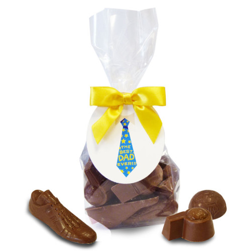 Happy Father's Day Solid Milk Chocolate Football, Whistle & Football Boots Shapes Finished with "The Best Dad Ever" Swing Tag & Twist Tie Bow 150g