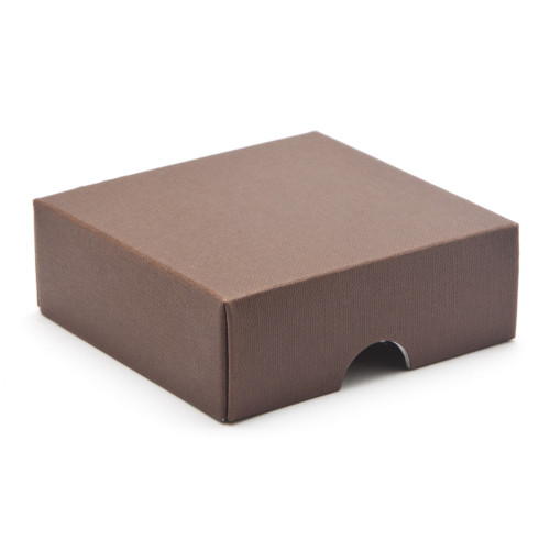 ElegantÂ Texture-Embossed Matt Finish 4 Choc Square Wibalin Gift Box LidÂ Only 82mm x 78mm x 32mm in Brown