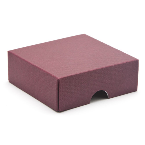 ElegantÂ Texture-Embossed Matt Finish 4 Choc Square Wibalin Gift Box LidÂ Only 82mm x 78mm x 32mm in Burgundy